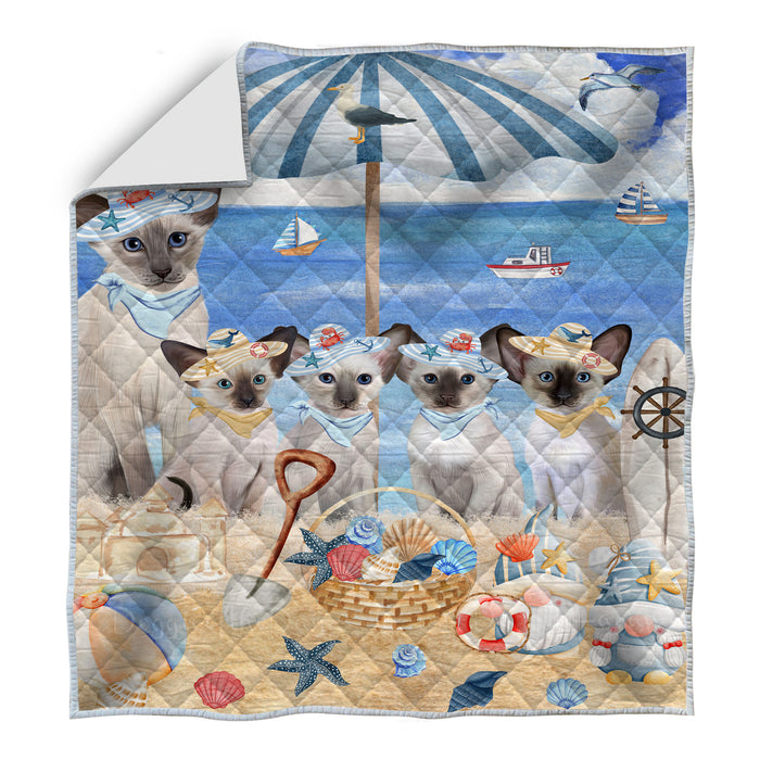 Oriental Blue-Point Siamese Bedspread Quilt, Bedding Coverlet Quilted, Explore a Variety of Designs, Personalized, Custom, Cat Gift for Pet Lovers