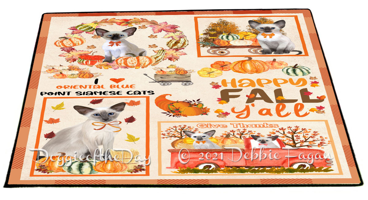 Happy Fall Y'all Pumpkin Oriental Blue Point Siamese Cats Indoor/Outdoor Welcome Floormat - Premium Quality Washable Anti-Slip Doormat Rug FLMS58696