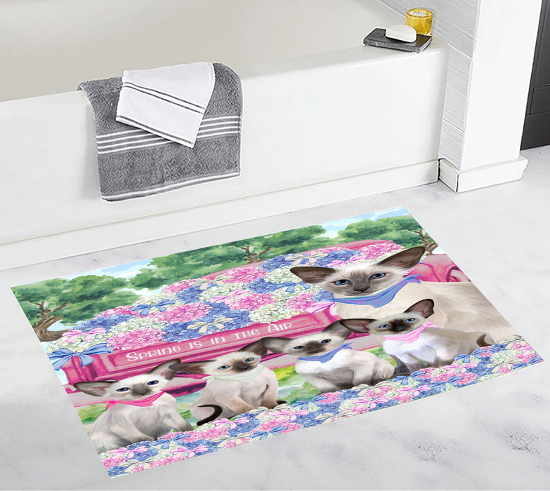 Oriental Blue-Point Siamese Bath Mat, Anti-Slip Bathroom Rug Mats, Explore a Variety of Designs, Custom, Personalized, Cat Gift for Pet Lovers