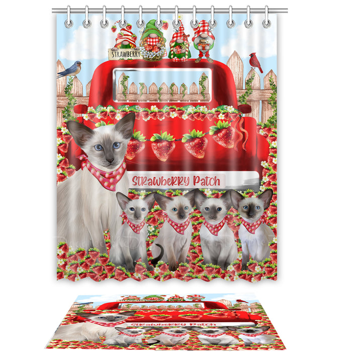 Oriental Blue-Point Siamese Shower Curtain & Bath Mat Set - Explore a Variety of Personalized Designs - Custom Rug and Curtains with hooks for Bathroom Decor - Pet and Cat Lovers Gift