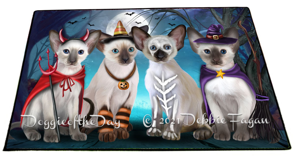 Happy Halloween Trick or Treat Oriental Blue Point Siamese Cats Indoor/Outdoor Welcome Floormat - Premium Quality Washable Anti-Slip Doormat Rug FLMS58420