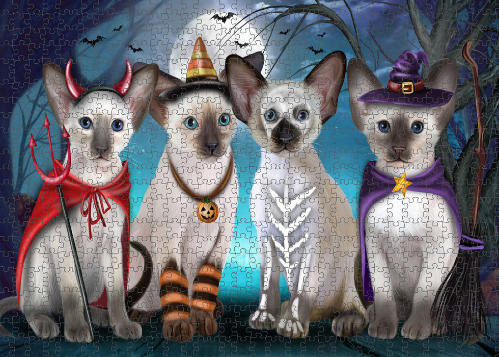 Happy Halloween Trick or Treat Oriental Blue Point Siamese Cats Portrait Jigsaw Puzzle for Adults Animal Interlocking Puzzle Game Unique Gift for Dog Lover's with Metal Tin Box