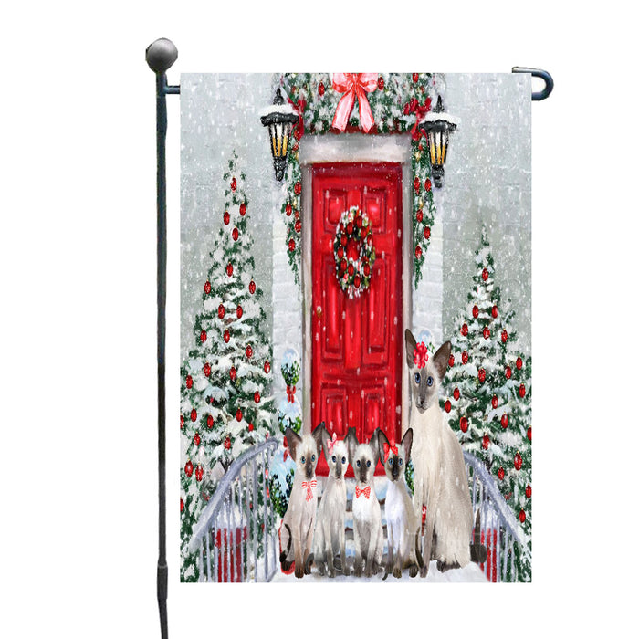 Christmas Holiday Welcome Oriental Blue Point Siamese Cats Garden Flags- Outdoor Double Sided Garden Yard Porch Lawn Spring Decorative Vertical Home Flags 12 1/2"w x 18"h