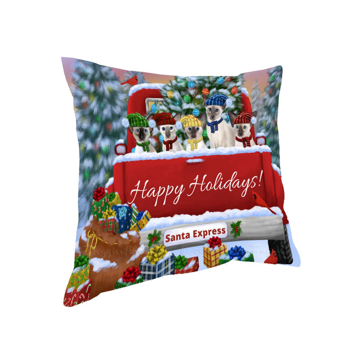 Christmas Red Truck Travlin Home for the Holidays Oriental Blue Point Siamese Cats Pillow with Top Quality High-Resolution Images - Ultra Soft Pet Pillows for Sleeping - Reversible & Comfort - Cushion for Sofa Couch Bed - 100% Polyester
