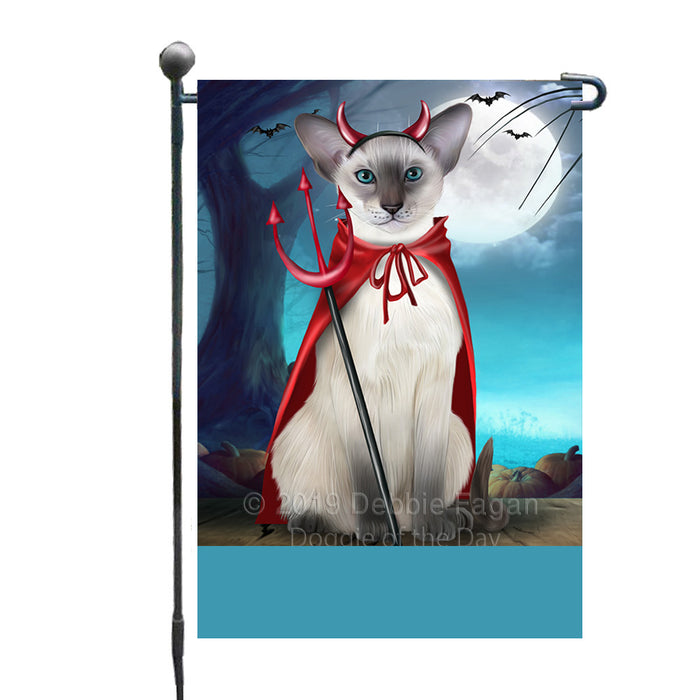 Personalized Happy Halloween Trick or Treat Oriental Blue Point Siamese Cat Devil Custom Garden Flag GFLG64480