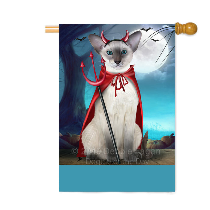 Personalized Happy Halloween Trick or Treat Oriental Blue Point Siamese Cat Devil Custom House Flag FLG64171