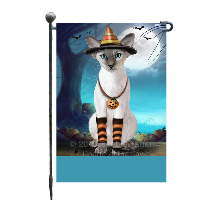 Personalized Happy Halloween Trick or Treat Oriental Blue Point Siamese Cat Candy Corn Custom Garden Flag GFLG64425