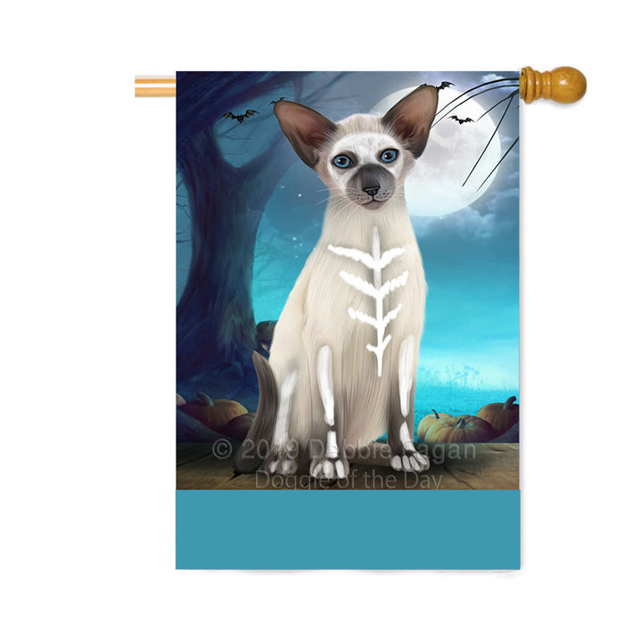 Personalized Happy Halloween Trick or Treat Oriental Blue Point Siamese Cat Skeleton Custom House Flag FLG64226