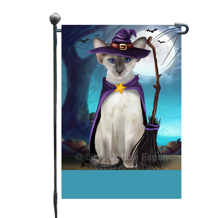 Personalized Happy Halloween Trick or Treat Oriental Blue Point Siamese Cat Witch Custom Garden Flag GFLG64590
