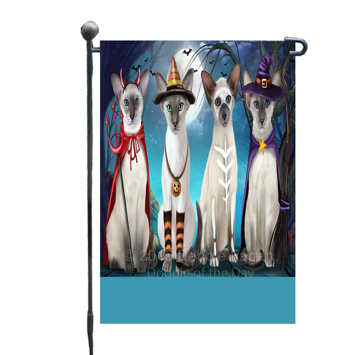 Personalized Happy Halloween Trick or Treat Oriental Blue Point Siamese Cats Custom Garden Flag GFLG64367