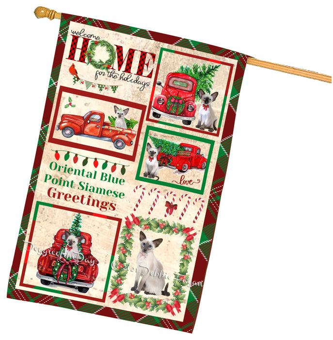 Welcome Home for Christmas Holidays Oriental Blue Point Siamese Cats House flag FLG67033