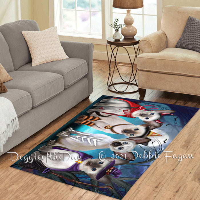 Happy Halloween Trick or Treat Oriental Blue Point Siamese Cats Polyester Living Room Carpet Area Rug ARUG66348