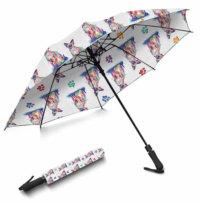 Watercolor Mini Oriental Blue Point Siamese CatsSemi-Automatic Foldable Umbrella