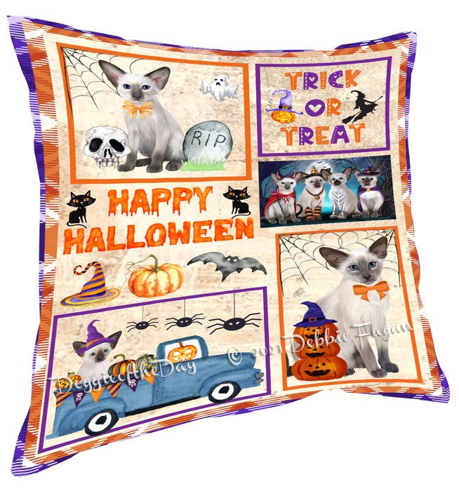 Happy Halloween Trick or Treat Oriental Blue Point Siamese Cats Pillow with Top Quality High-Resolution Images - Ultra Soft Pet Pillows for Sleeping - Reversible & Comfort - Ideal Gift for Dog Lover - Cushion for Sofa Couch Bed - 100% Polyester, PILA88315