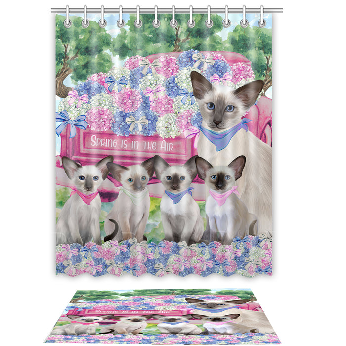 Oriental Blue-Point Siamese Shower Curtain & Bath Mat Set, Custom, Explore a Variety of Designs, Personalized, Curtains with hooks and Rug Bathroom Decor, Halloween Gift for Cat Lovers