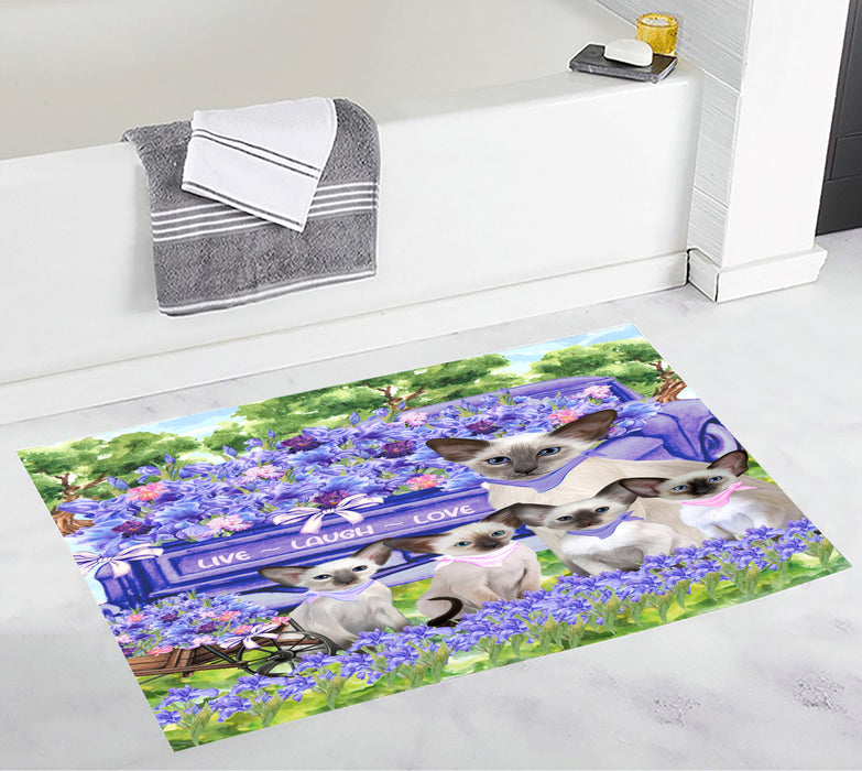 Oriental Blue-Point Siamese Anti-Slip Bath Mat, Explore a Variety of Designs, Soft and Absorbent Bathroom Rug Mats, Personalized, Custom, Cat and Pet Lovers Gift