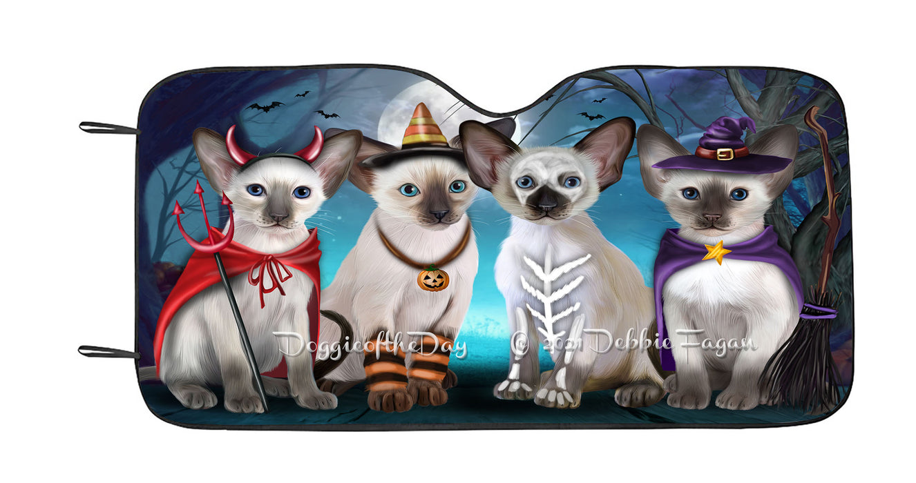 Happy Halloween Trick or Treat Oriental Blue Point Siamese Cats Car Sun Shade Cover Curtain
