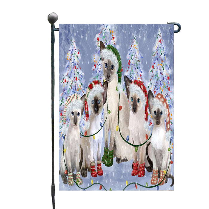 Christmas Lights and Oriental Blue Point Siamese Cats Garden Flags- Outdoor Double Sided Garden Yard Porch Lawn Spring Decorative Vertical Home Flags 12 1/2"w x 18"h