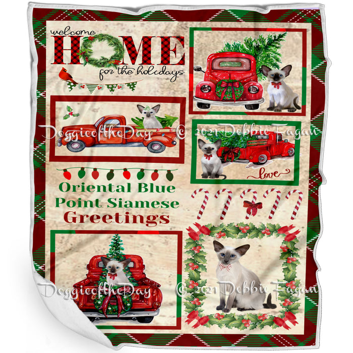 Welcome Home for Christmas Holidays Oriental Blue Point Siamese Cats Blanket BLNKT72076