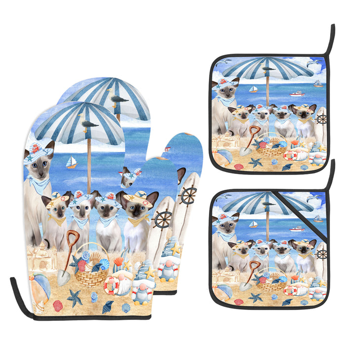 Oriental Blue-Point Siamese Oven Mitts and Pot Holder Set, Kitchen Gloves for Cooking with Potholders, Explore a Variety of Designs, Personalized, Custom, Cat Moms Gift