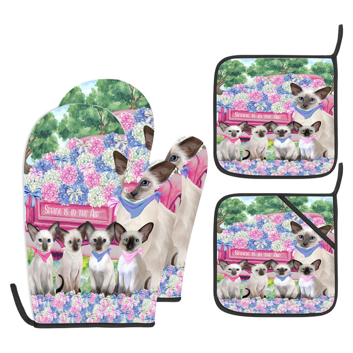 Oriental Blue-Point Siamese Oven Mitts and Pot Holder Set, Kitchen Gloves for Cooking with Potholders, Explore a Variety of Designs, Personalized, Custom, Cat Moms Gift