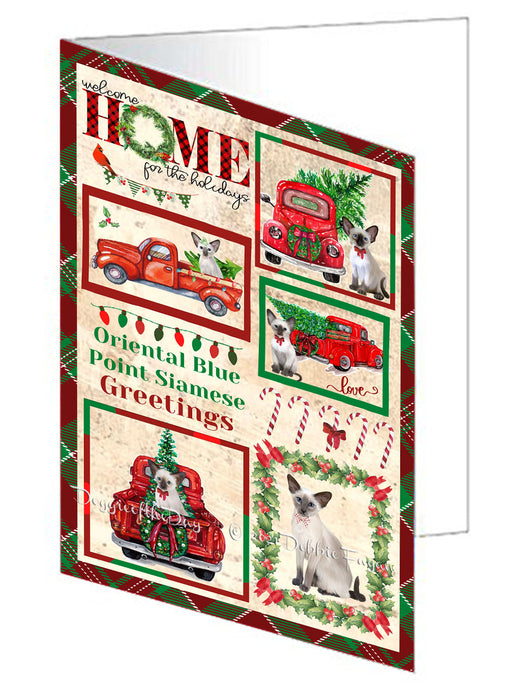 Welcome Home for Christmas Holidays Oriental Blue Point Siamese Cats Handmade Artwork Assorted Pets Greeting Cards and Note Cards with Envelopes for All Occasions and Holiday Seasons GCD76235