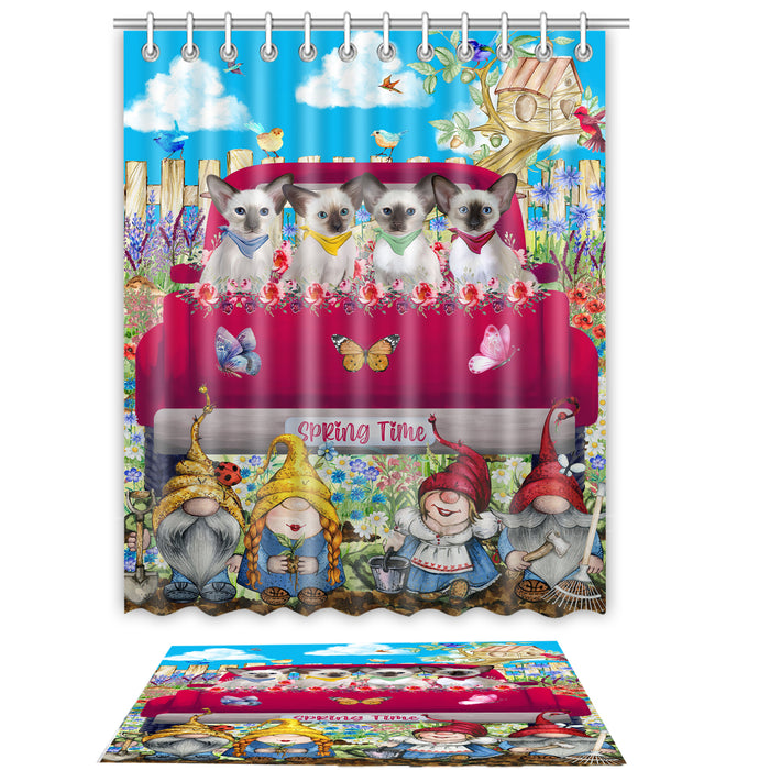 Oriental Blue-Point Siamese Shower Curtain & Bath Mat Set: Explore a Variety of Designs, Custom, Personalized, Curtains with hooks and Rug Bathroom Decor, Gift for Cat and Pet Lovers