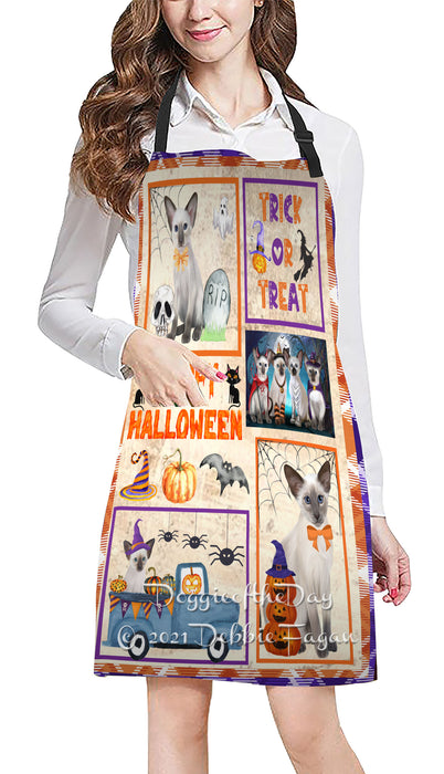 Happy Halloween Trick or Treat Oriental Blue Point Siamese Cats Cooking Kitchen Adjustable Apron Apron49340