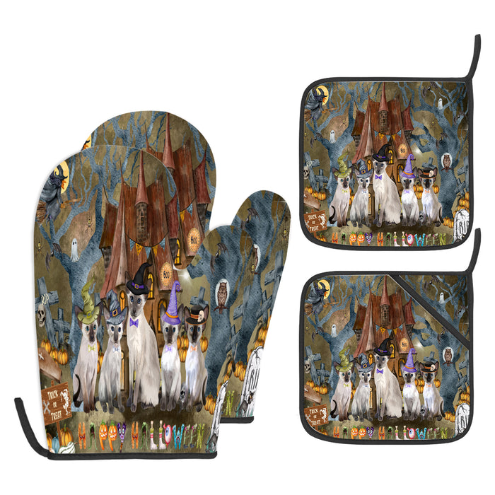 Oriental Blue-Point Siamese Oven Mitts and Pot Holder, Explore a Variety of Designs, Custom, Kitchen Gloves for Cooking with Potholders, Personalized, Cat and Pet Lovers Gift