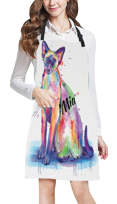 Custom Pet Name Personalized Watercolor Oriental Blue Point Siamese Cat Apron