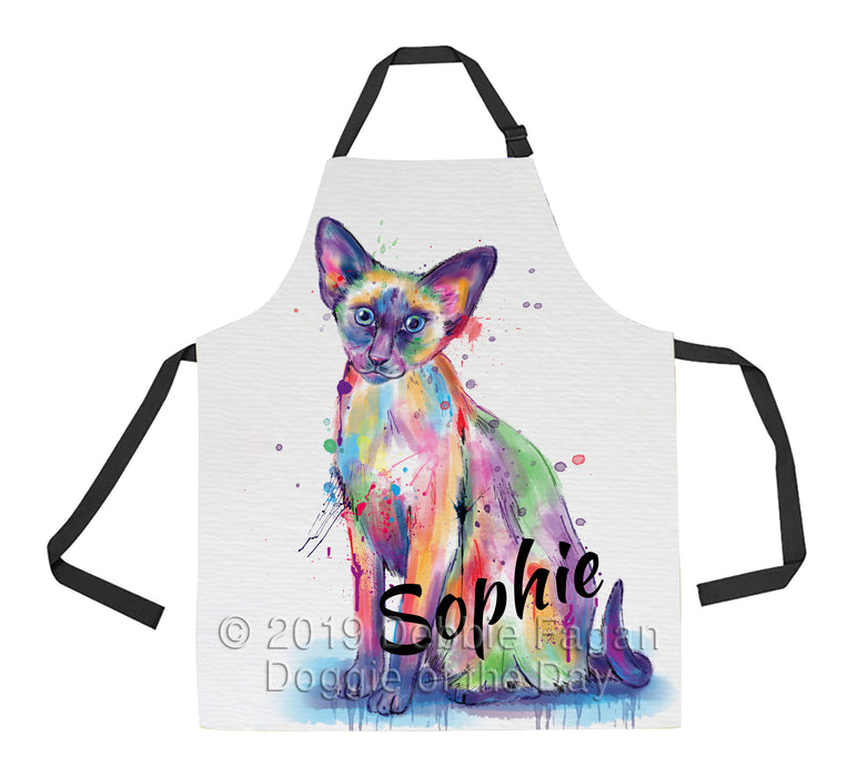 Custom Pet Name Personalized Watercolor Oriental Blue Point Siamese Cat Apron