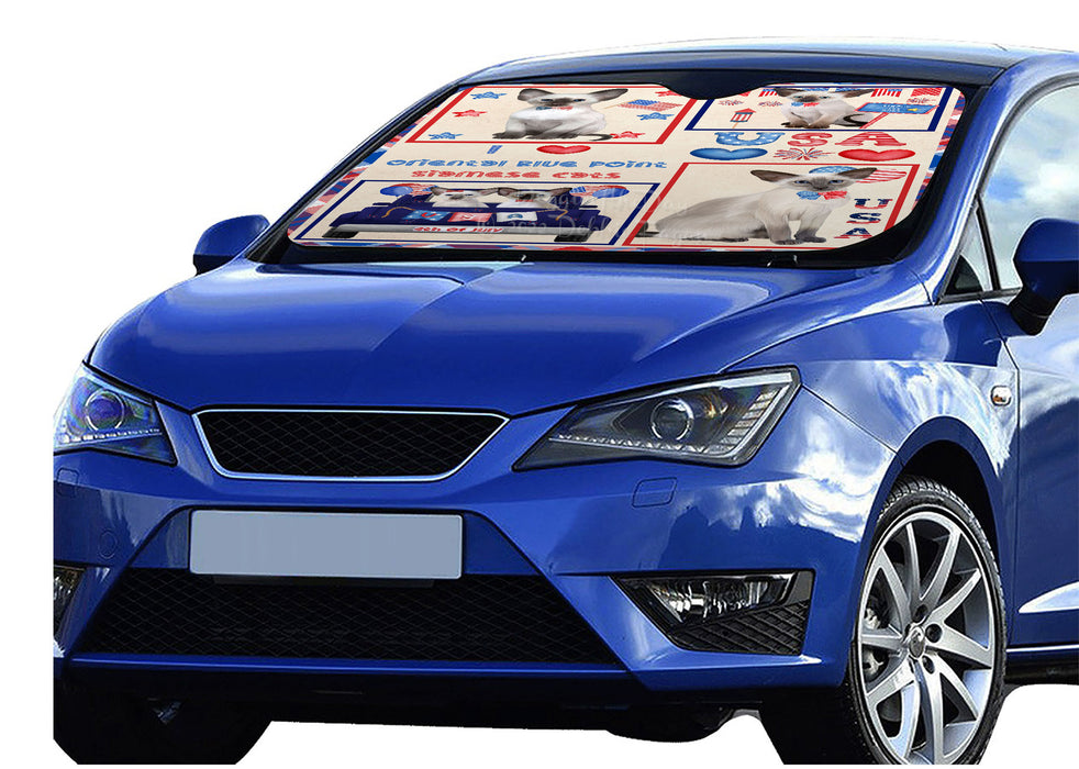 4th of July Independence Day I Love USA Oriental Blue Point Siamese Cats Car Sun Shade Cover Curtain