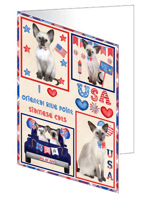 4th of July Independence Day I Love USA Oriental Blue Point Siamese Cats Handmade Artwork Assorted Pets Greeting Cards and Note Cards with Envelopes for All Occasions and Holiday Seasons
