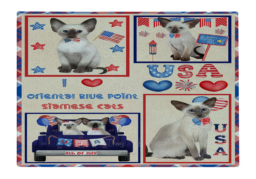 4th of July Independence Day I Love USA Oriental Blue Point Siamese Cats Cutting Board - For Kitchen - Scratch & Stain Resistant - Designed To Stay In Place - Easy To Clean By Hand - Perfect for Chopping Meats, Vegetables