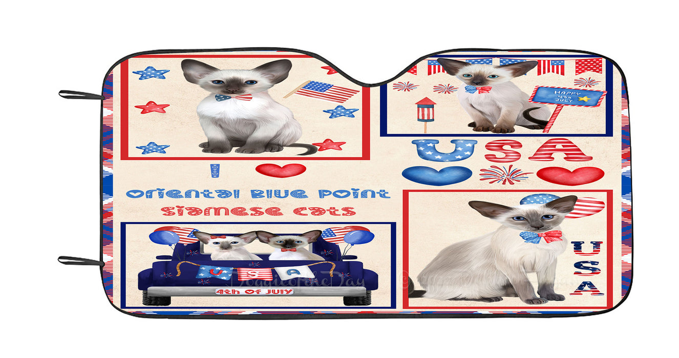 4th of July Independence Day I Love USA Oriental Blue Point Siamese Cats Car Sun Shade Cover Curtain