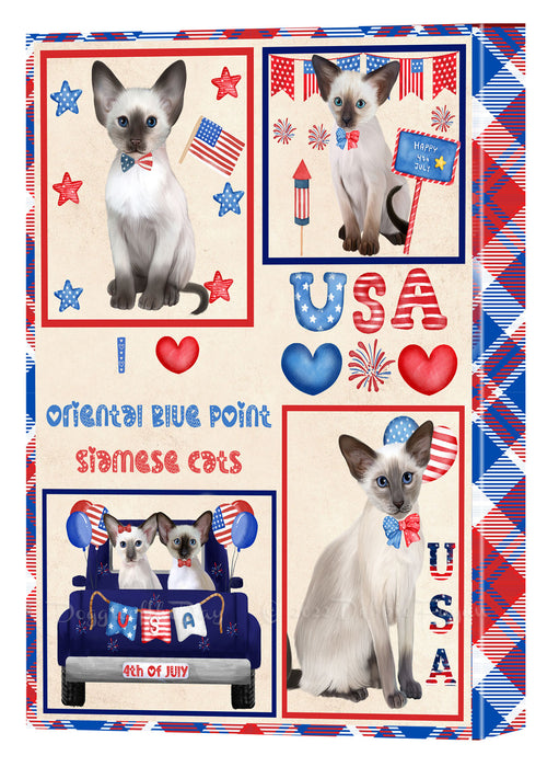 4th of July Independence Day I Love USA Oriental Blue Point Siamese Cats Canvas Wall Art - Premium Quality Ready to Hang Room Decor Wall Art Canvas - Unique Animal Printed Digital Painting for Decoration