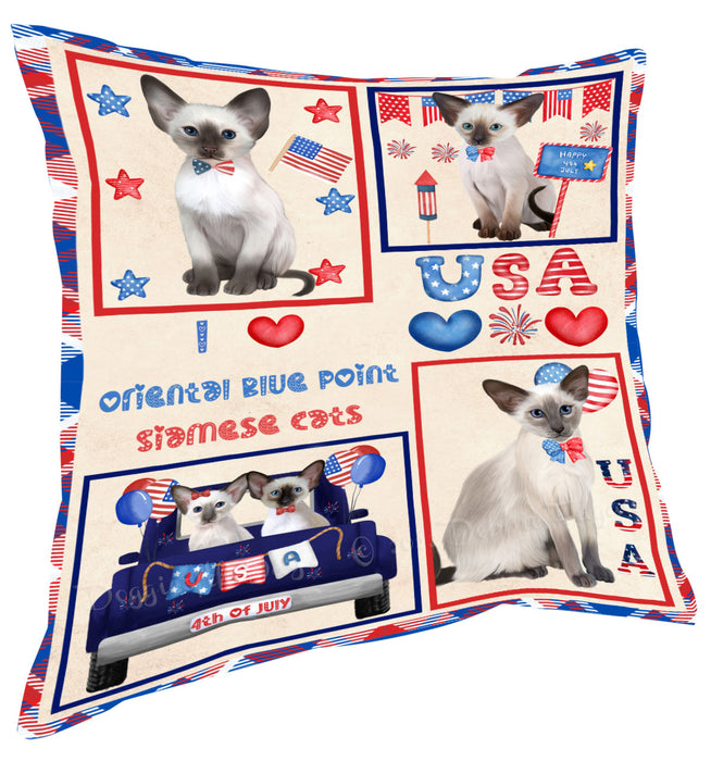 4th of July Independence Day I Love USA Oriental Blue Point Siamese Cats Pillow with Top Quality High-Resolution Images - Ultra Soft Pet Pillows for Sleeping - Reversible & Comfort - Ideal Gift for Dog Lover - Cushion for Sofa Couch Bed - 100% Polyester