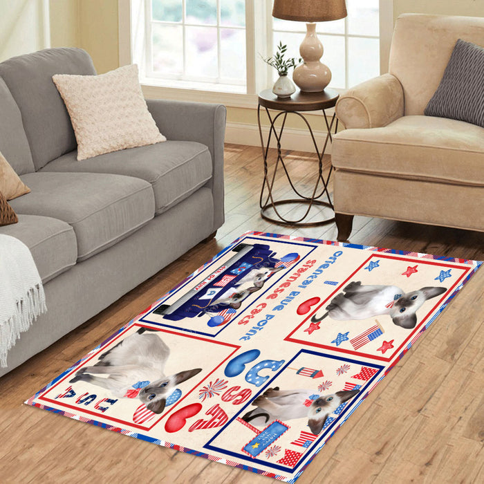 4th of July Independence Day I Love USA Oriental Blue Point Siamese Cats Area Rug - Ultra Soft Cute Pet Printed Unique Style Floor Living Room Carpet Decorative Rug for Indoor Gift for Pet Lovers