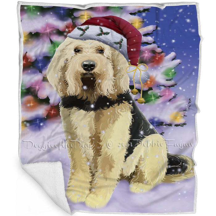 Winterland Wonderland Otterhound Dog In Christmas Holiday Scenic Background Blanket BLNKT120810