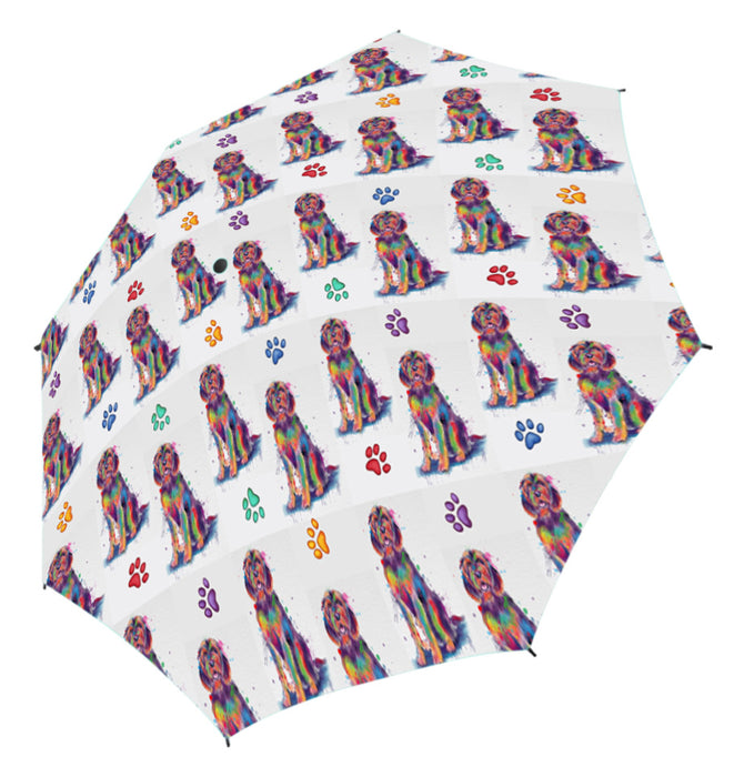 Watercolor Mini Otterhound DogsSemi-Automatic Foldable Umbrella
