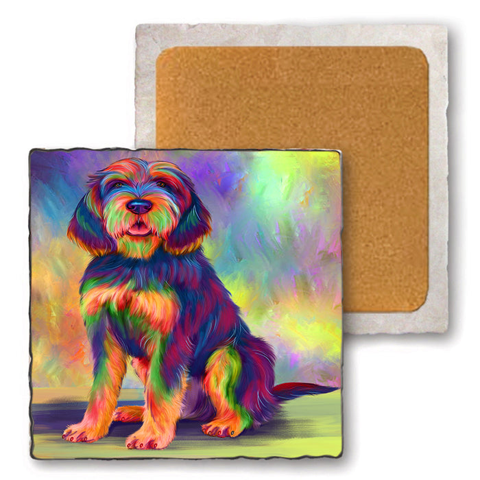 Paradise Wave Otterhound Dog Set of 4 Natural Stone Marble Tile Coasters MCST52516