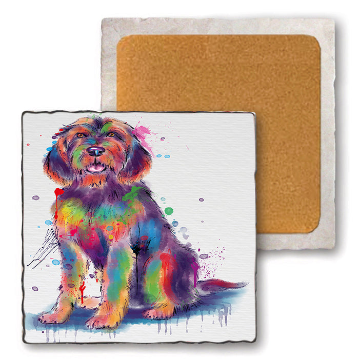 Watercolor Otterhound Dog Set of 4 Natural Stone Marble Tile Coasters MCST52558
