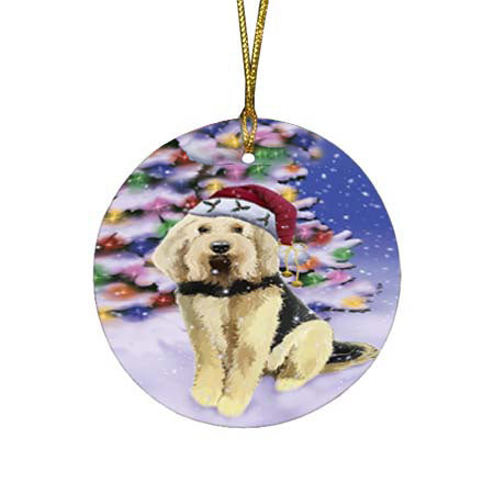 Winterland Wonderland Otterhound Dog In Christmas Holiday Scenic Background Round Flat Christmas Ornament RFPOR56066