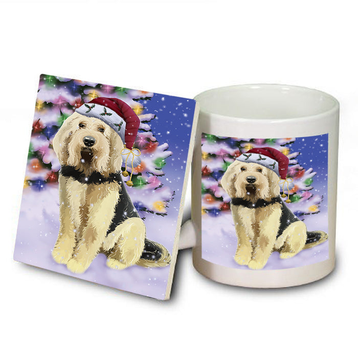 Winterland Wonderland Otterhound Dog In Christmas Holiday Scenic Background Mug and Coaster Set MUC55702