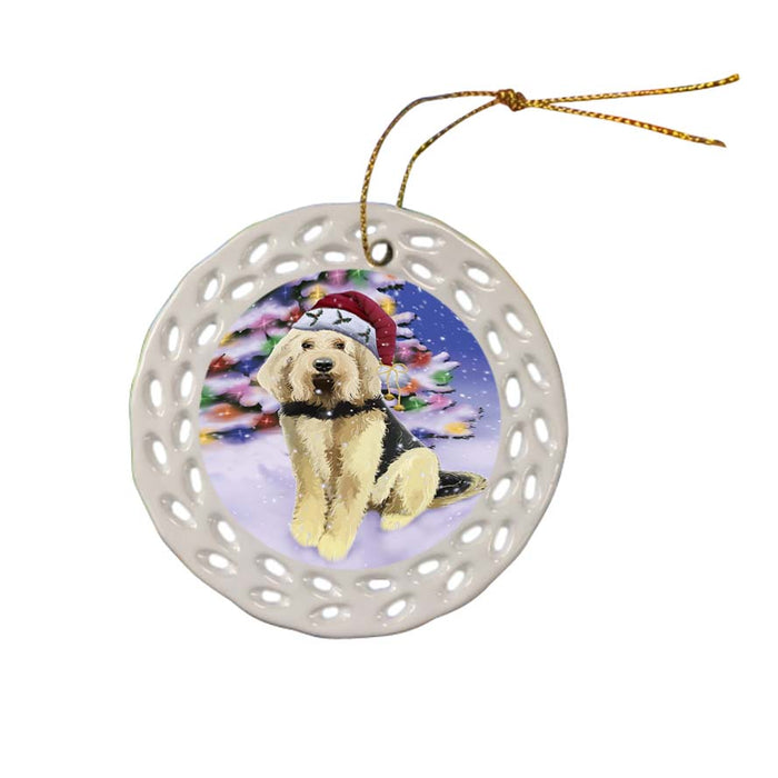 Winterland Wonderland Otterhound Dog In Christmas Holiday Scenic Background Ceramic Doily Ornament DPOR56066
