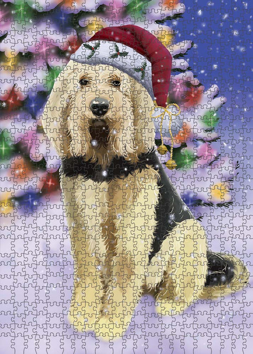 Winterland Wonderland Otterhound Dog In Christmas Holiday Scenic Background Puzzle with Photo Tin PUZL91044