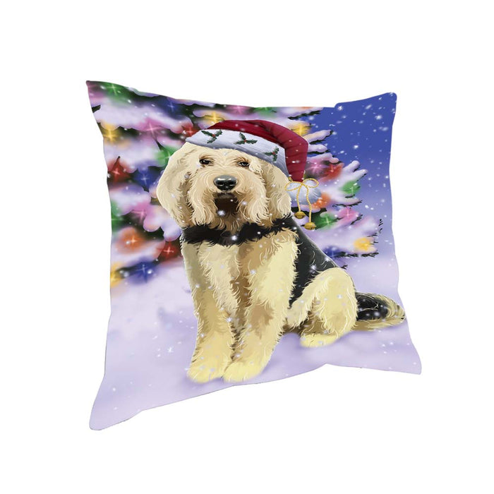Winterland Wonderland Otterhound Dog In Christmas Holiday Scenic Background Pillow PIL71768