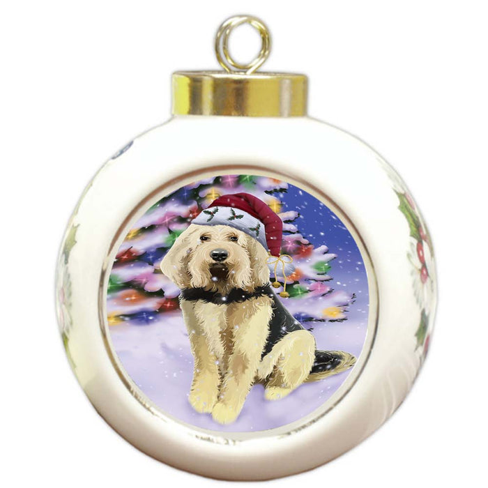 Winterland Wonderland Otterhound Dog In Christmas Holiday Scenic Background Round Ball Christmas Ornament RBPOR56066