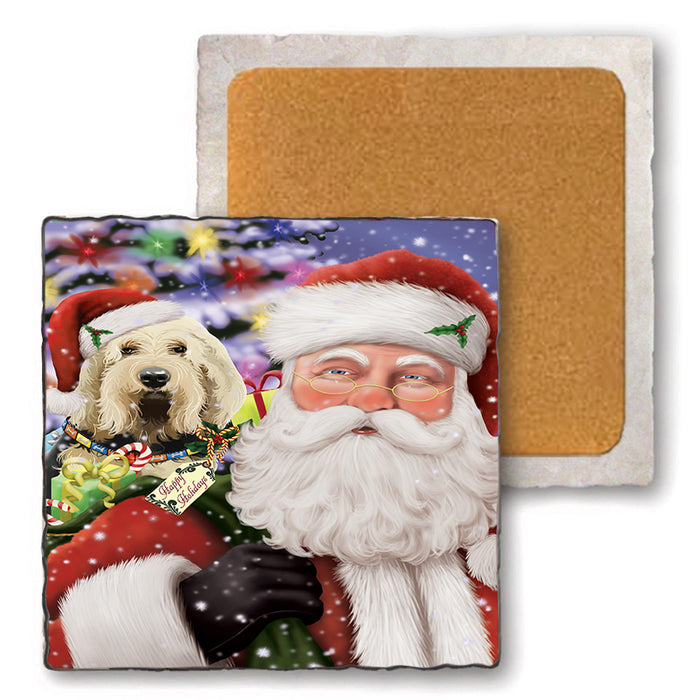 Santa Carrying Otterhound Dog and Christmas Presents Set of 4 Natural Stone Marble Tile Coasters MCST50513