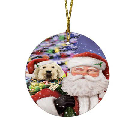 Santa Carrying Otterhound Dog and Christmas Presents Round Flat Christmas Ornament RFPOR55869
